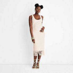 Elegant Cream Fringe Hem Dress